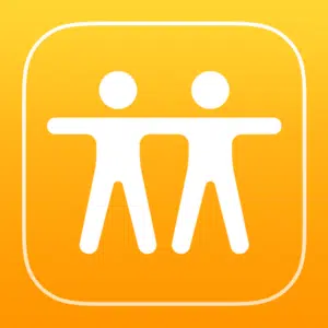 آیکن قابلیت دسترسی (Accessibility) با نماد دو انسان در پس‌زمینه زرد-نارنجی اپل