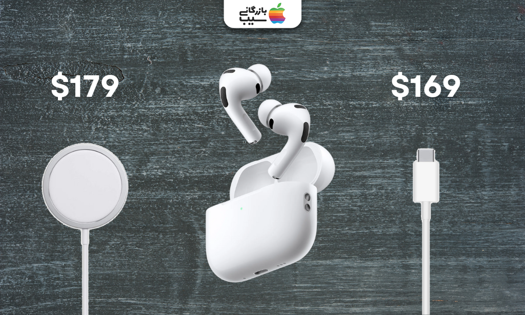 تصویری از ایرپاد 3 که قیمت نسخه بدون نویز کنسلینگ با نویز کنسلینگ در کنار آن است