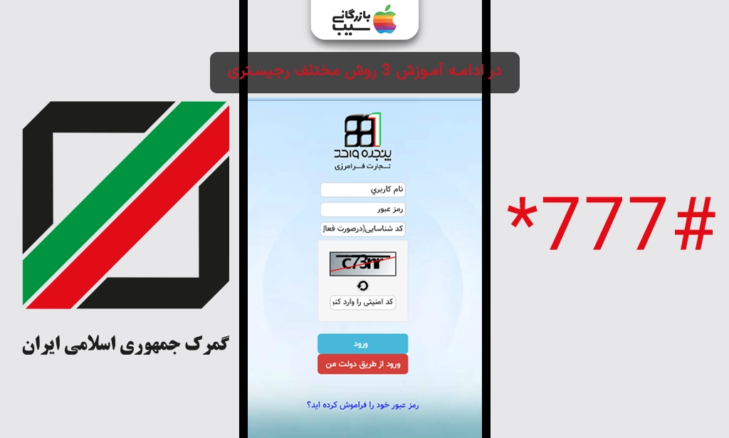 مجموعهای از سه عکس آموزشی که مراحل رجیستری آیفون را در هر روش نشان میدهد با فلشهای راهنما و توضیح متنی.