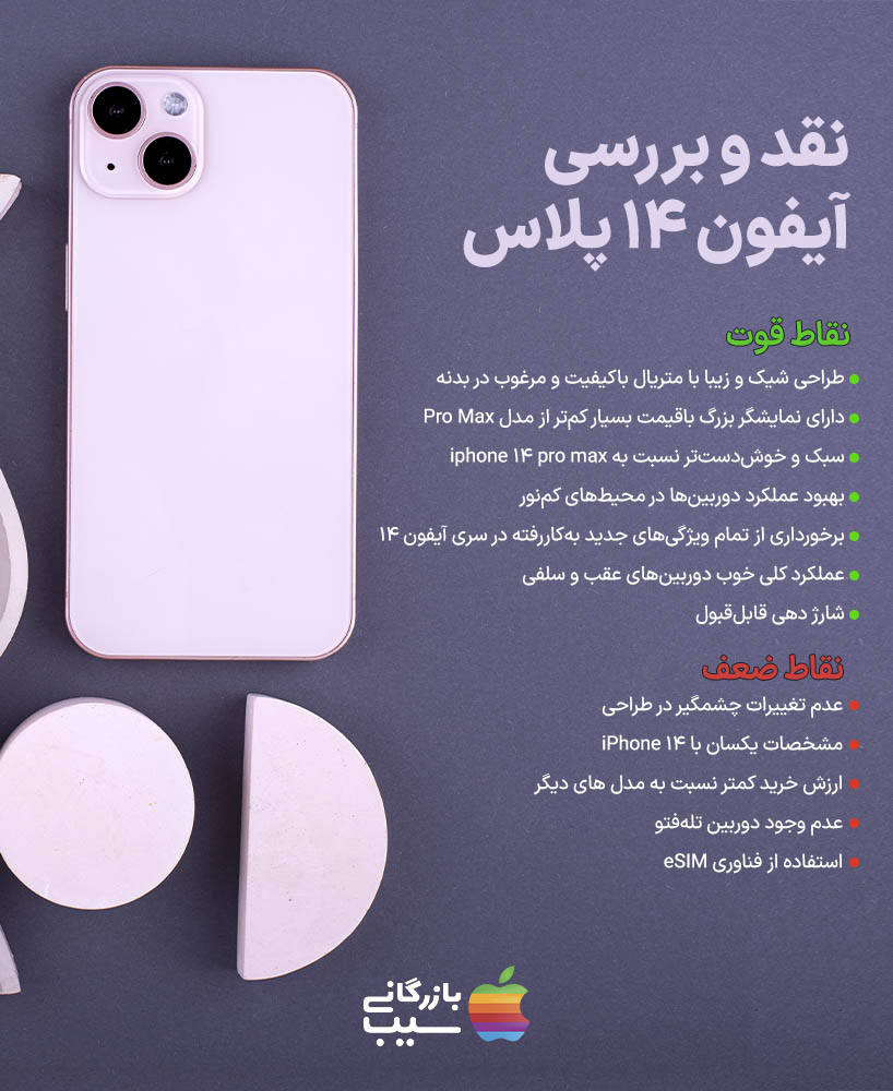 با پردازندهی قدرتمند A15 Bionic، آیفون 14 پلاس عملکردی بینقص و سریع را به کاربران ارائه میدهد و به آنها امکان اجرای برنامهها و بازیهای سنگین را میدهد.