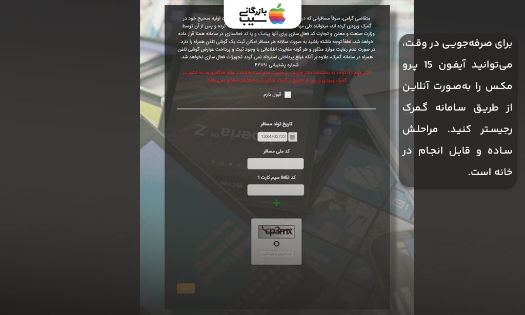 تصویری از سامانه گمرک برای رجیستر