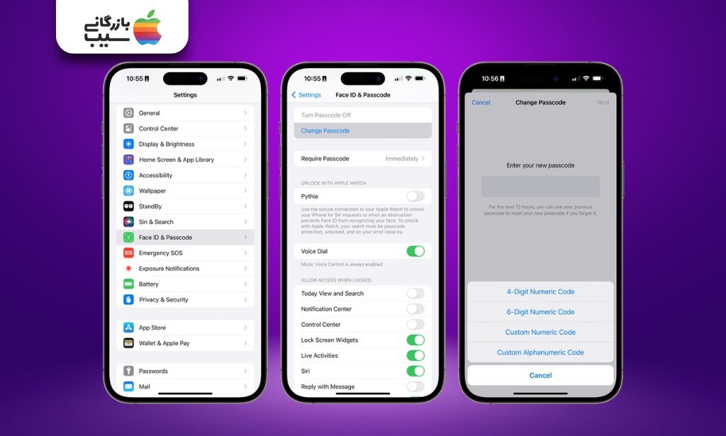 مراحل تغییر پسورد آیفون از بخش Face ID & Passcode در تنظیمات
