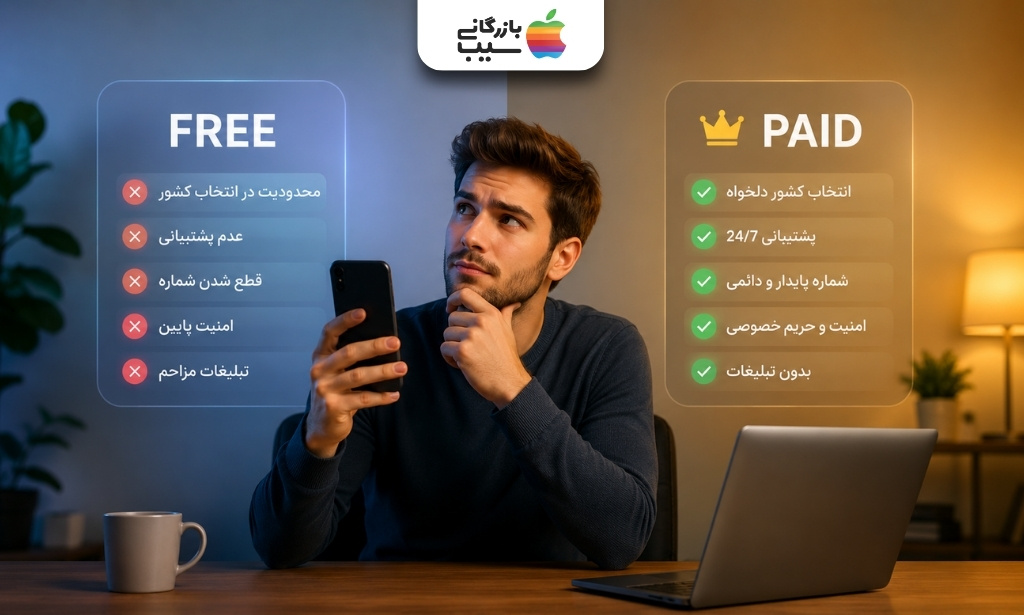 مقایسه شماره مجازی رایگان و پولی از نظر امنیت، پشتیبانی، پایداری و نمایش تبلیغات