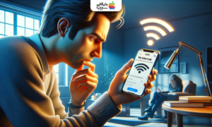 نمایش پیام قطع بودن اینترنت وای‌فای روی آیفون و تلاش کاربر برای رفع مشکل اتصال
