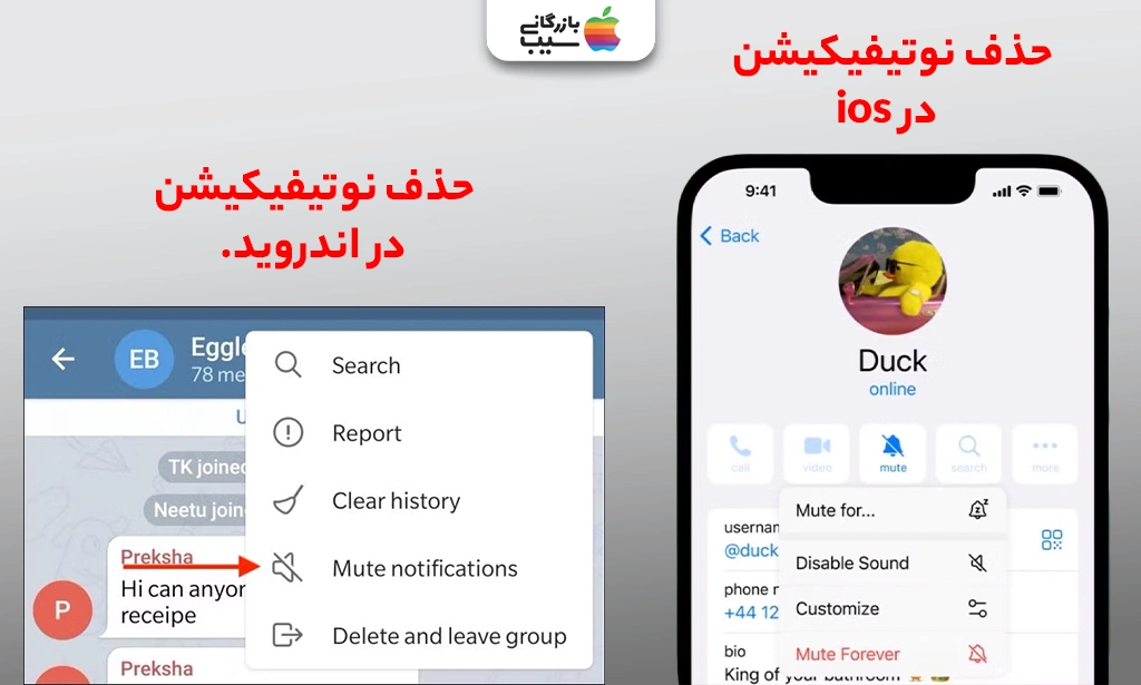 تصویری از حذف نوتیفیکیشنها برای دیده نشدن چتها با بردن به حالت سکوت