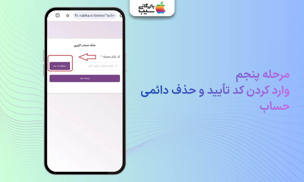 تصویری از مرحله پنجم دیلیت اکانت و وارد کردن کد تأیید و حذف دائمی حساب