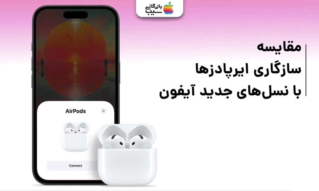 تصویر اتصال بیسیم ایرپاد ۴ به آیفون ۱۶ پرومکس. جهت مقایسه سازگاری ایرپاد 3 و ایرپاد 4 بانسل های جدید آیفون