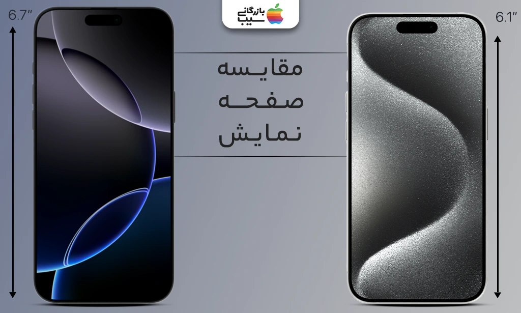 تصویری از مقایسه صفحه نمایش آیفون 16 پرو مکس و آیفون 15 پرو در کنار هم