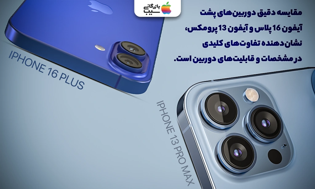 تصویری جهت مقایسه دوربینهای پشت آیفون 16 پلاس و آیفون 13 پرومکس