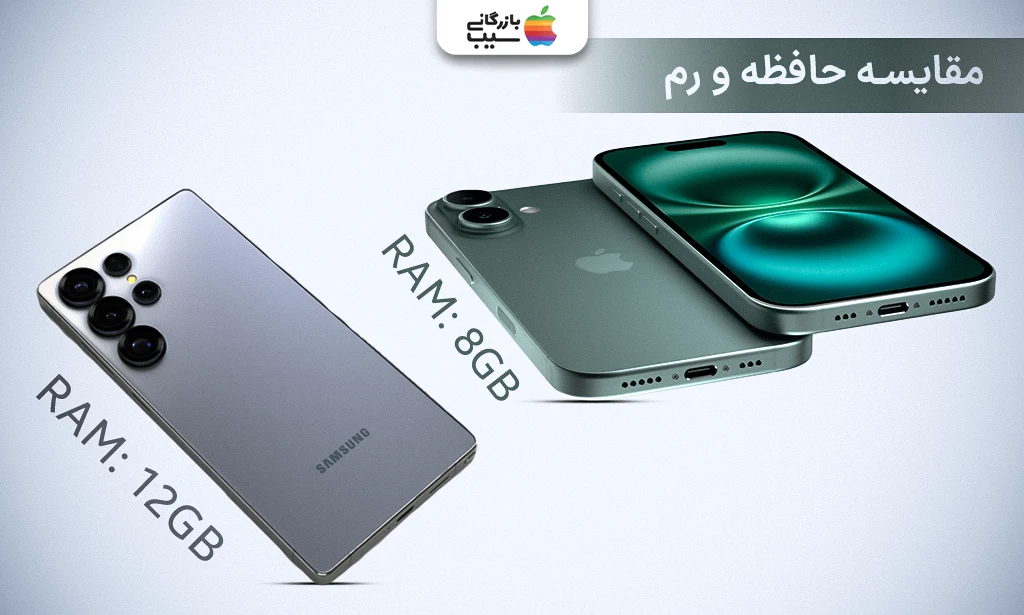 تصویری از مقایسه حافظه و رم آیفون 16 و گلگسی S25 Ultra به همراه مشخصات رم