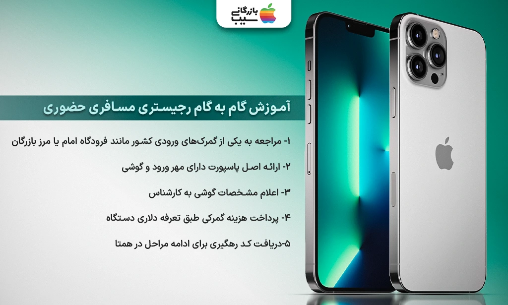 تصویر گام به گام مراحل رجیستری ایفون 13 پرو مکس با روش مسافری حضوری