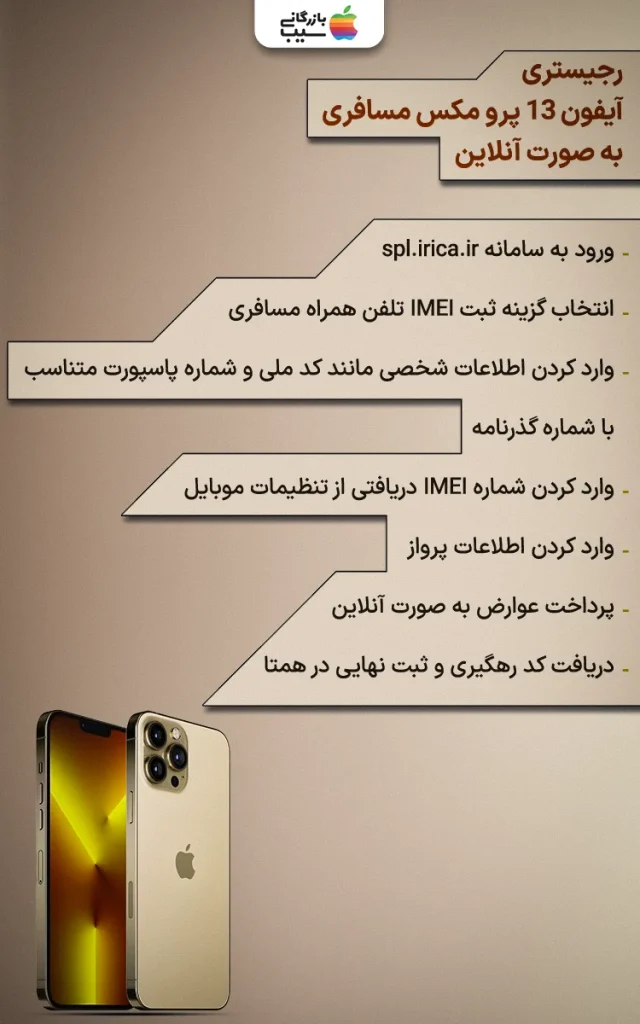 راهنمای تصویری نحوه رجیستری آیفون 13 پرو مکس مسافری به صورت آنلاین