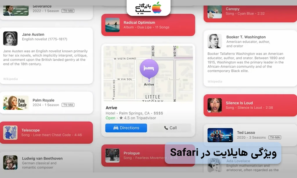 تصویر ویژگی Highlights در Safari در iOS 18.2 که نکات کلیدی صفحه را برای تمرکز بیشتر کاربر برجسته کرده است.