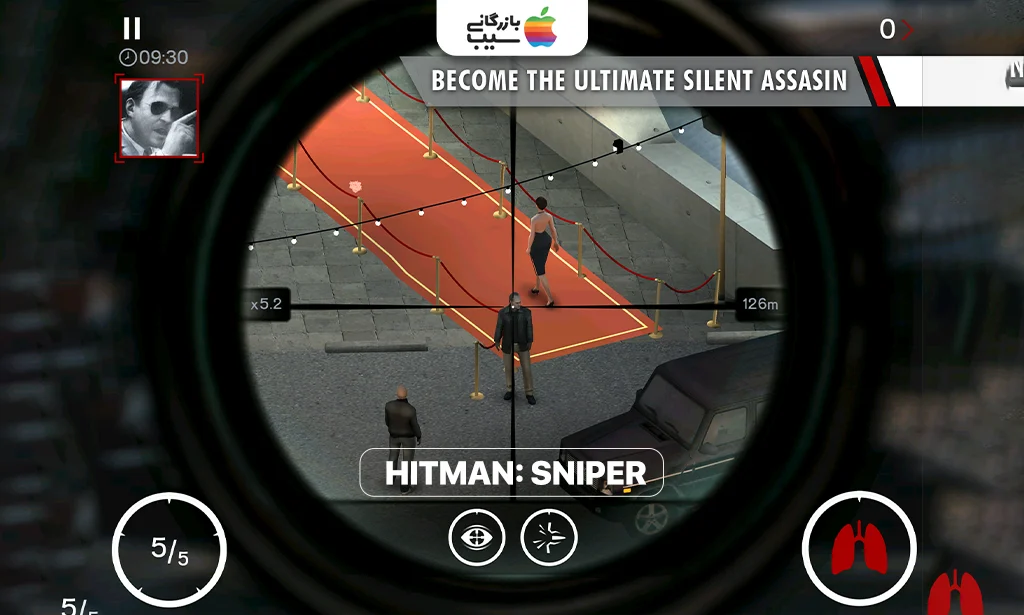 تصویر مامور 47 در حال هدف‌گیری در بازی Hitman: Sniper از بهترین بازی‌های اکشن آیفون