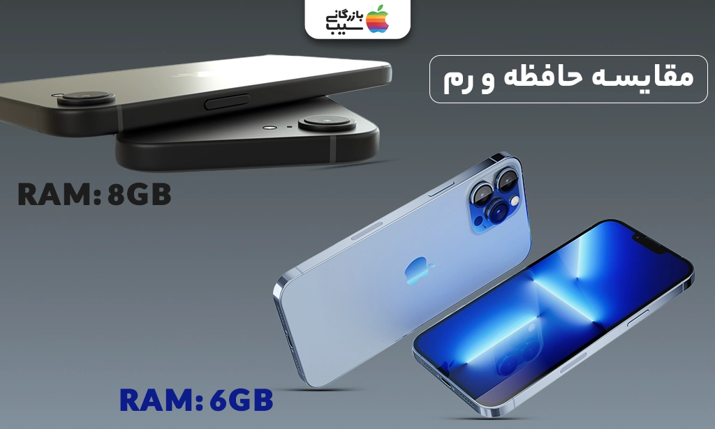 تصویر مقایسه رم 8 گیگابایتی آیفون 16E با رم 6 گیگابایتی آیفون 13 پرو مکس