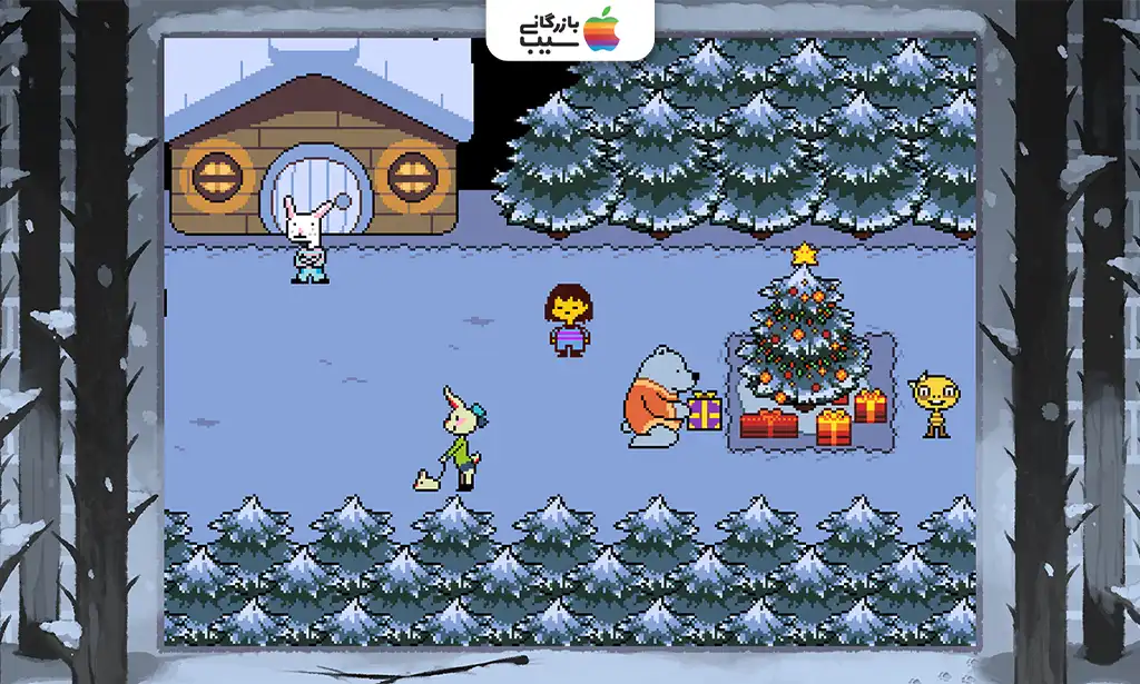 تصویری از Undertale که کودک در حال تعامل با Sans و Papyrus در یک دنیای زیرزمینی با گرافیک پیکسلی است برای معرفی بهترین بازی های نینتندو سوییچ