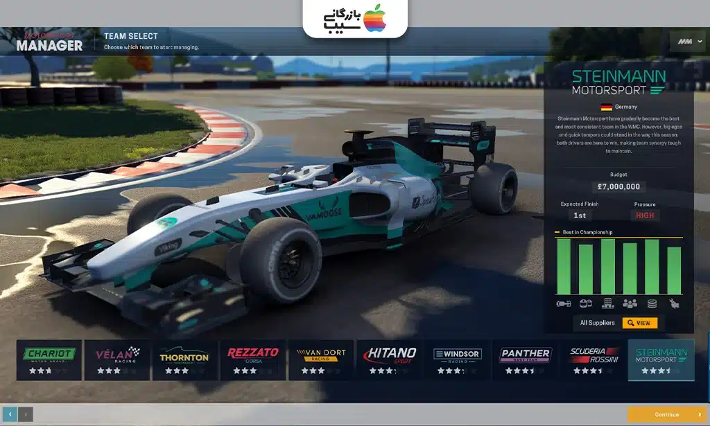 نمای بازی Motorsport Manager Racing با مدیریت تیم مسابقهای و تصمیمگیریهای استراتژیک.