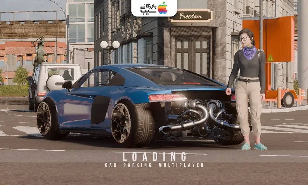نمایی از بازی Car Parking Multiplayer با خودروهایی در پارکینگ و محیطی چندنفره.