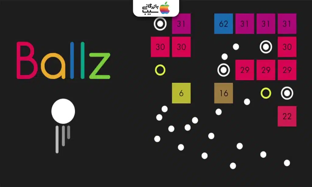 تصویری از توپ‌ها و بلوک‌های رنگی بازی Ballz