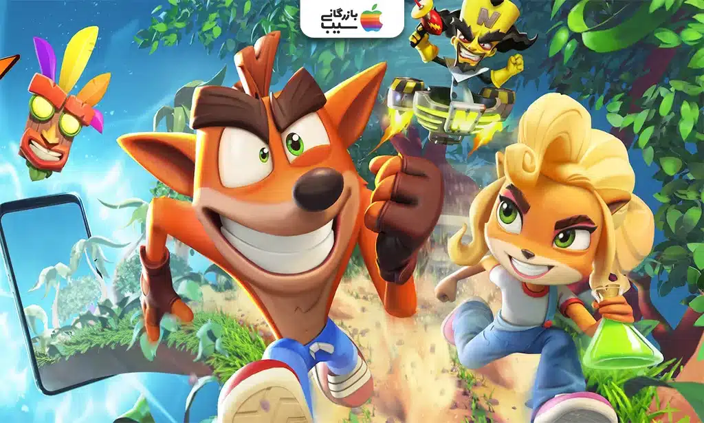 تصویری از شخصیت های اصلی بازی Crash Bandicoot: On the Run که از داخل گوشی بیرون آمدند