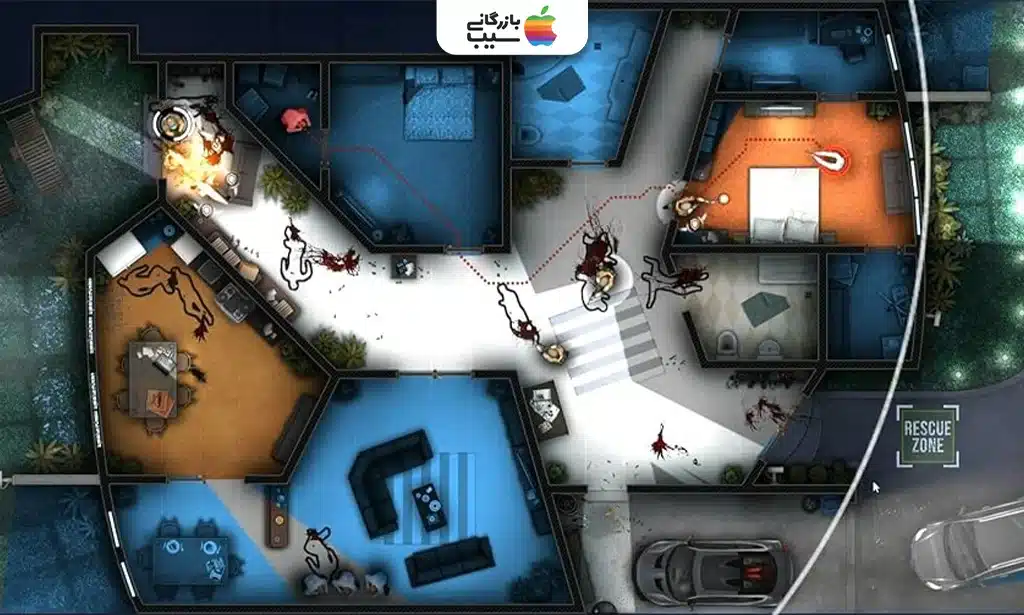 تصویر از بالا از یکی از مراحل بازی Door Kickers: Action Squad