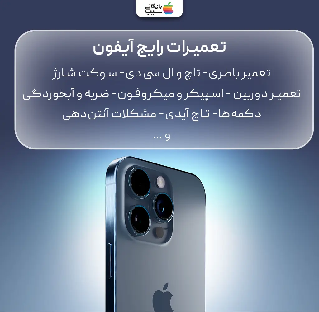 تصویر اینفوگرافیک از خدمات تعمیر یا تعویض گوشی اپل در بازرگانی سیب
