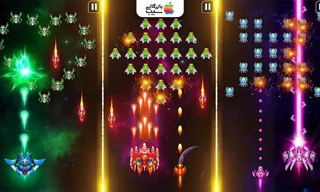 تصویری از سه مرحله و محیط بازی Space Shooter