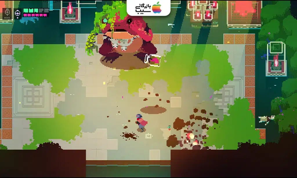 تصویری از Hyper Light Drifter که یک Drifter با شمشیر نئونی در حال مبارزه با موجودات عجیب میباشد