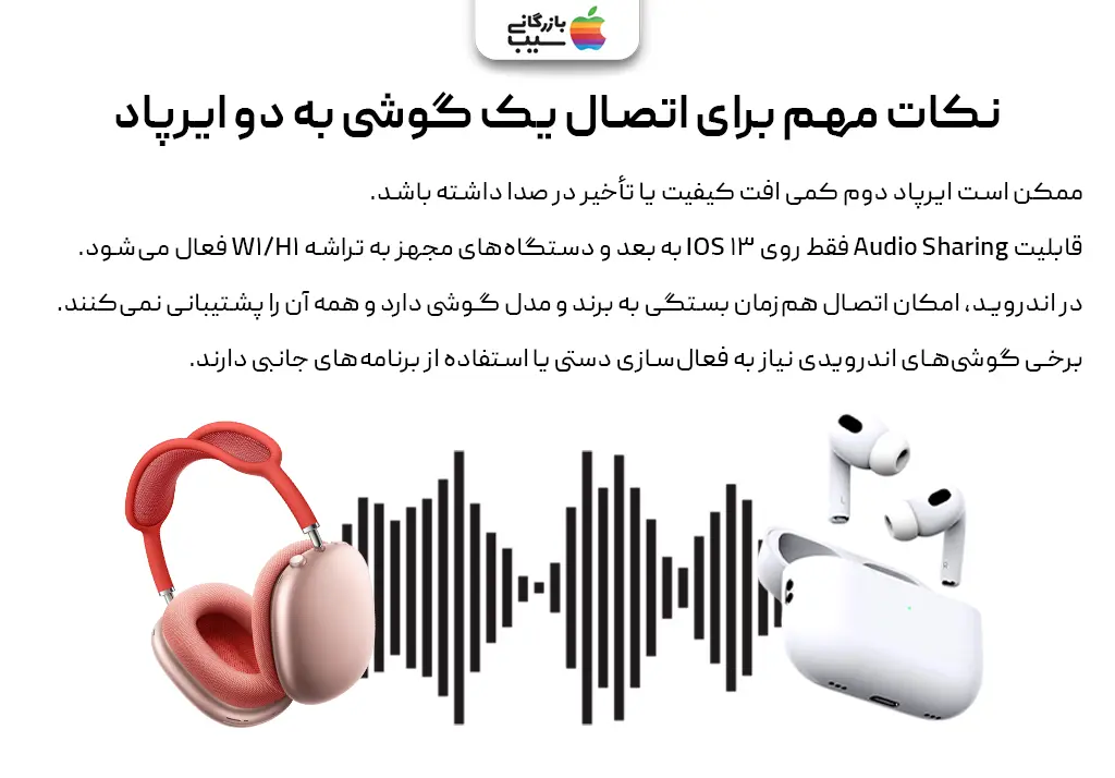 نمودار محدودیت‌ها و نکات مهم در اتصال دو ایرپاد به گوشی