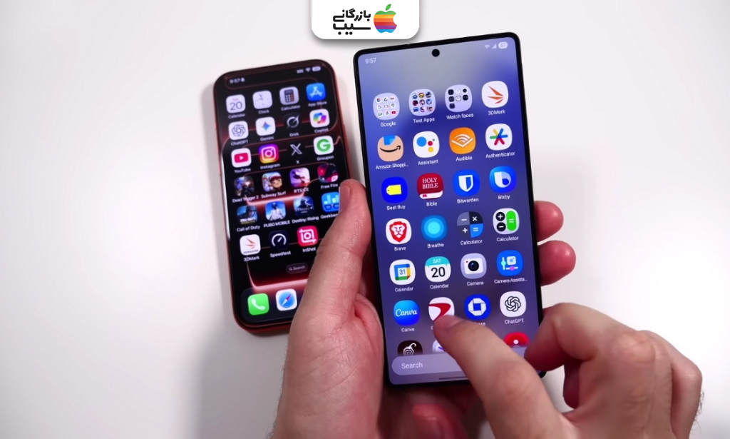 نمای نزدیک از بدنه آیفون 17 پرو کنار گلکسی S25 اولتر