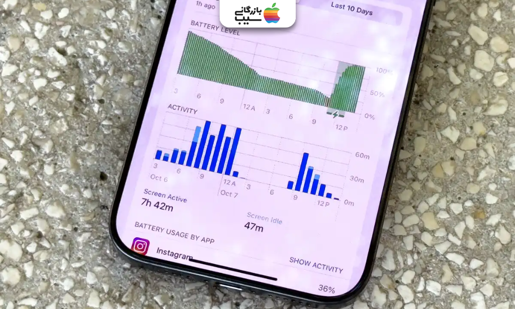 دو آیفون همراه با کابل و پد شارژ برای نمایش تفاوت باتری و سرعت شارژ.