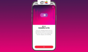 ۱. مقدمه آیفون ۱۷ پرومکس با صفحه‌نمایش روشن و اجرای اپل موزیک – جایی که تجربه شنیدن موسیقی با AutoMix در iOS 26 آغاز می‌شود.