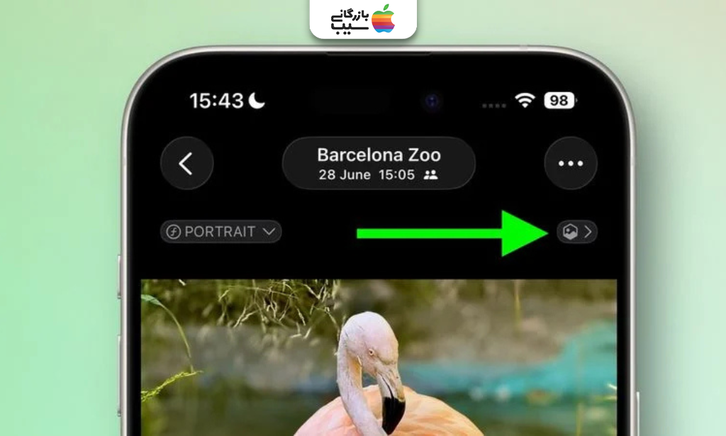 نمایی از رابط جدید iOS هنگام فعال‌سازی حالت تبدیل عکس‌ها به صحنه‌های سه‌بعدی