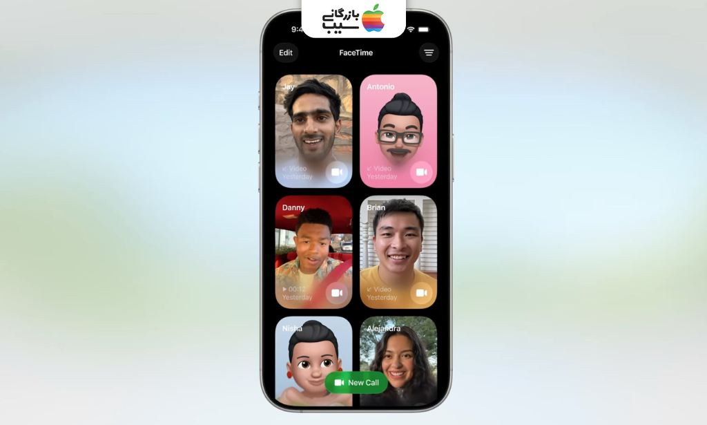 تصویری برای تفکیک تماس‌ها، ویدیوها و پیام‌های صوتی در منوی جدید فیس‌تایم