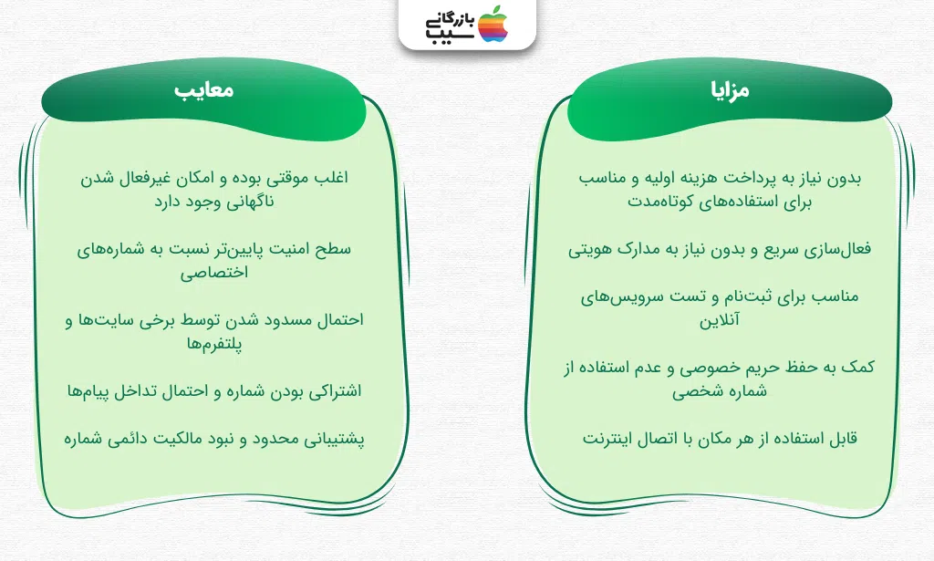 تصویر اینفوگرافی از مزایا و معایب شماره مجازی