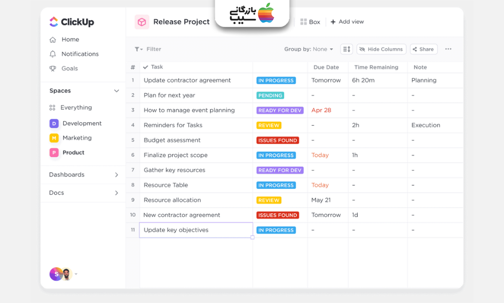 تصویری از کلیک آپ به عنوان یکی از بهترین ابزارهای مدیریت پروژه آنلاین