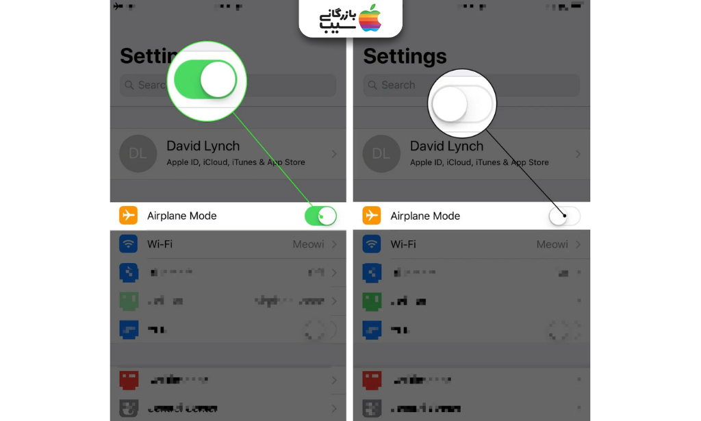 تصویری از آموزش فعال سازی حالت Airplane در شرایط خاص برای کاهش مصرف شارژ گوشی آیفون
