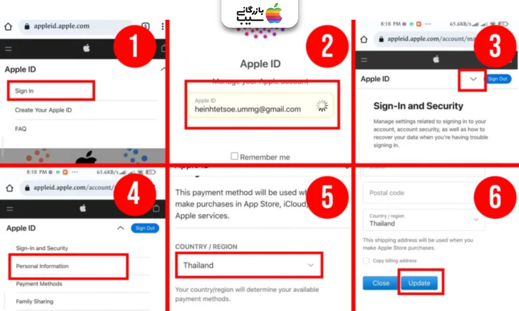 تصویری از مراحل تغییر ریجن از طریق مرورگر