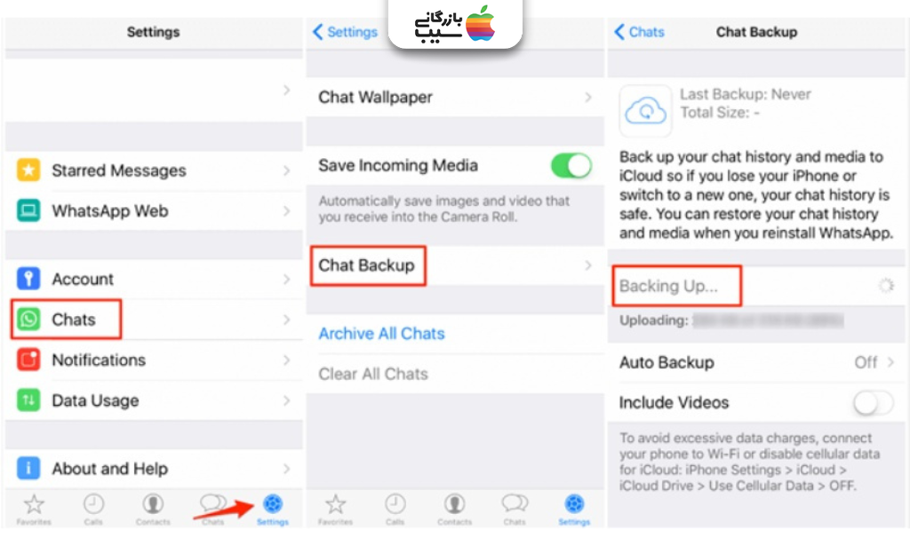 تصویری از بازیابی پیام های حذف شده واتساپ با iCloud