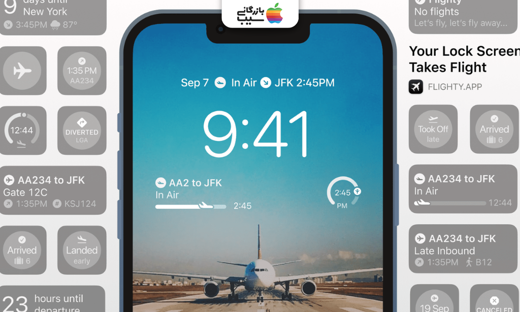 تصویری از ردیابی پرواز در استفاده از Lock Screen در iOS