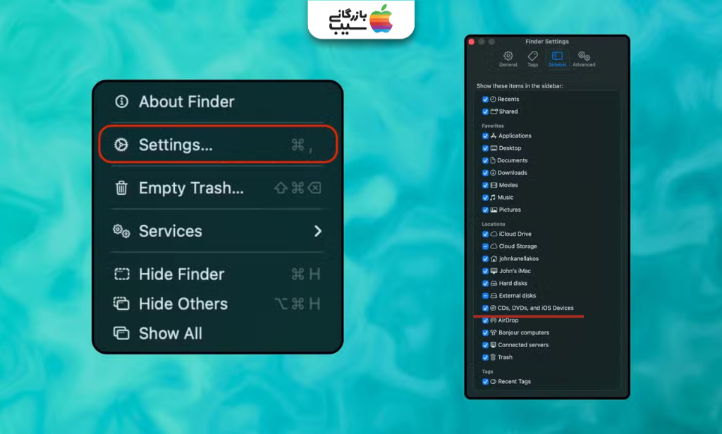 تصویر مرحله بررسی Finder در macOS جدید شناسایی نشدن آیفون توسط مک 