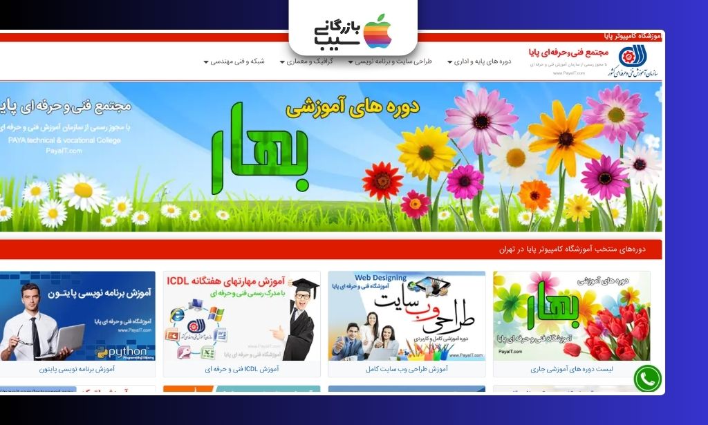 تصویری از سایت آموزشگاه کامپیوتر پایا