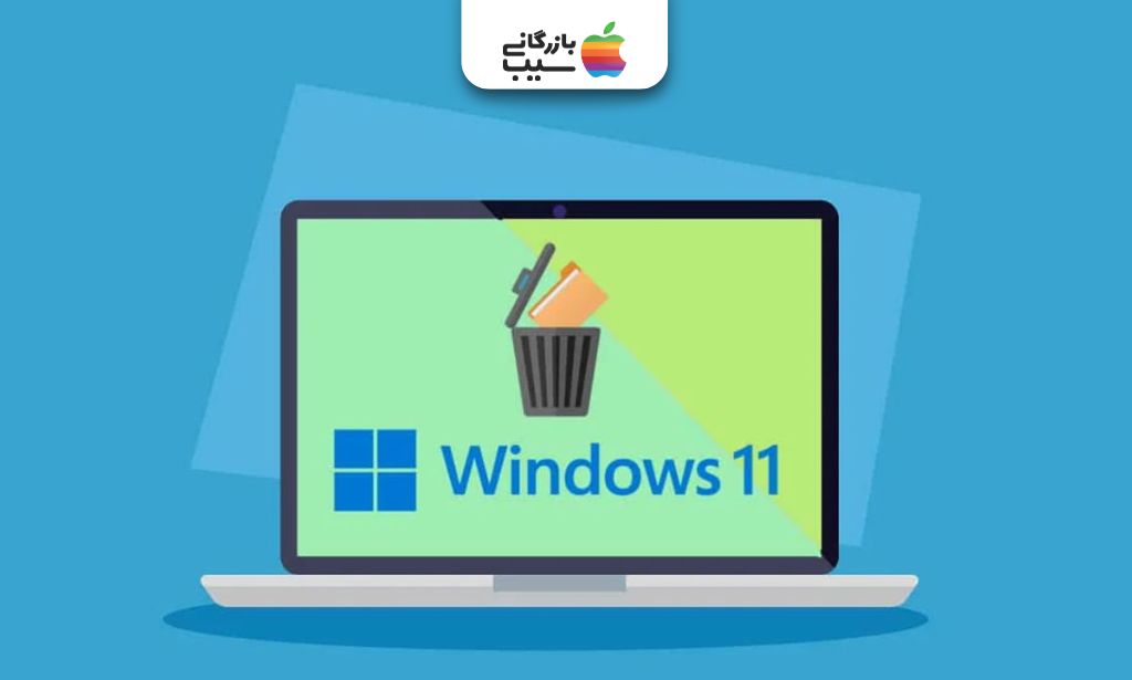 تصویری از یک لپتاپ با تایپوگرافی Windows 11
