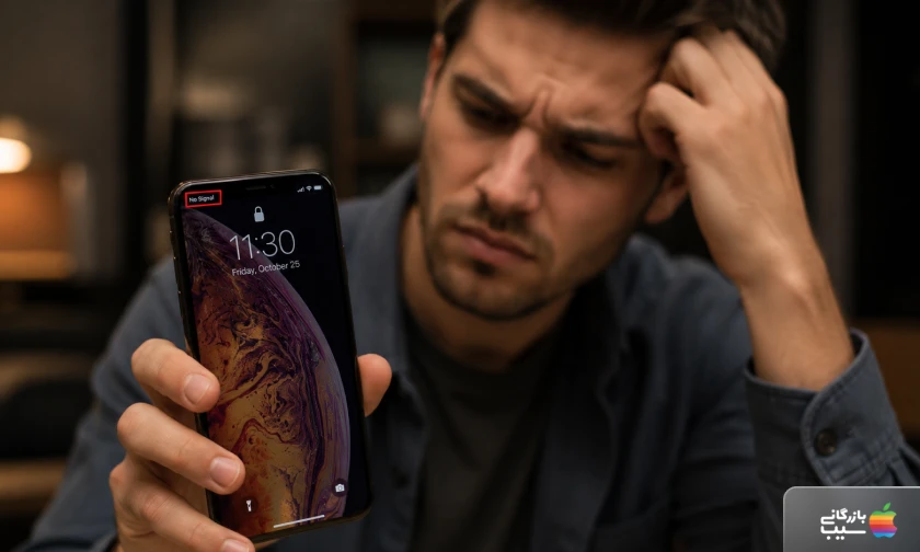 تصویری از فردی که روی گوشی آن مشکل No Signal است