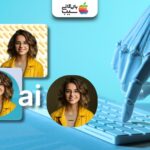 ساخت چند مدل عکس پروفایل از تصویر یک زن با عینک به کمک هوش مصنوعی و نمایش دست رباتیک در حال کار با کامپیوتر