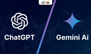 مقایسه هوش مصنوعی چت جی پی تی با جیمنای همراه با نمایش لوگوی ChatGPT و Gemini در پس‌زمینه دیجیتال