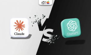 تصویری با تقسیم عمودی صفحه؛ لوگوی نارنجی Claude در سمت چپ بر روی پس‌زمینه روشن و لوگوی سبز ChatGPT در سمت راست بر روی پس‌زمینه مشکی با حروف VS بزرگ در وسط.