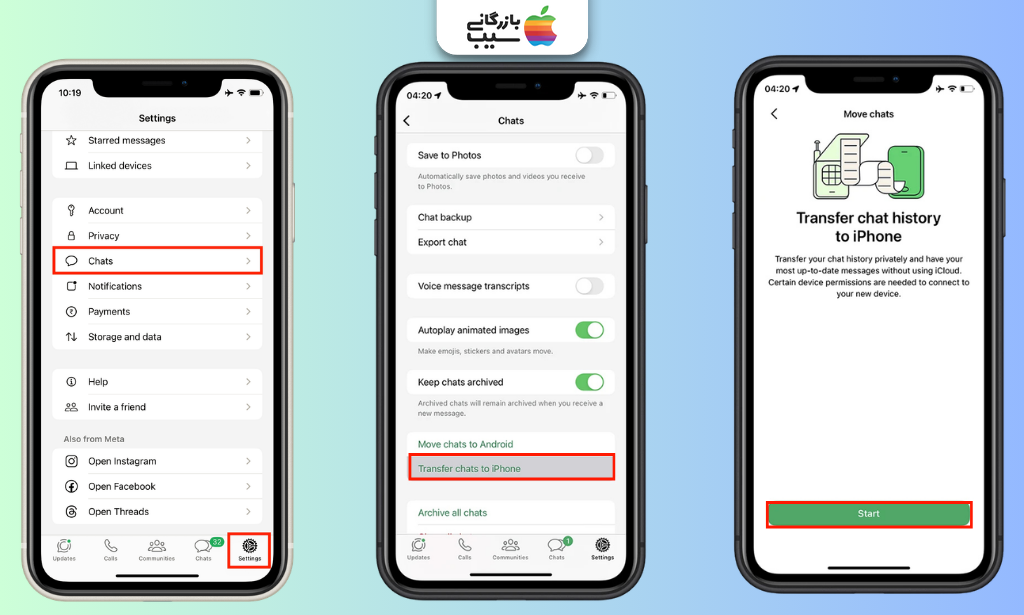 آموزش انتقال مستقیم چت‌های واتساپ به آیفون با گزینه Transfer Chats to iPhone