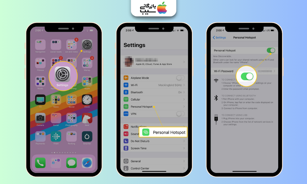 فعال کردن Cellular Data در تنظیمات آیفون پیش از راه‌اندازی و استفاده از هات اسپات شخصی